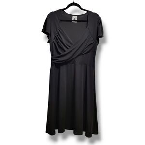 BLACKBIRD STUDIOS Ricky Black Dress with Ruched Bodice and Short Sleeves